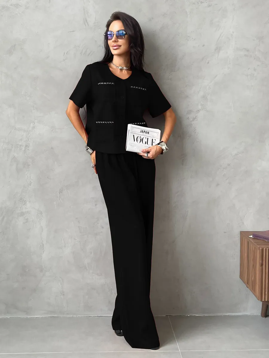 Черный костюм женский брючный