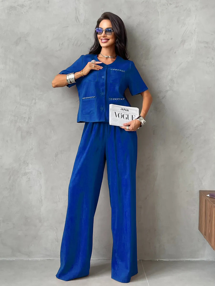 Синий костюм женский брючный