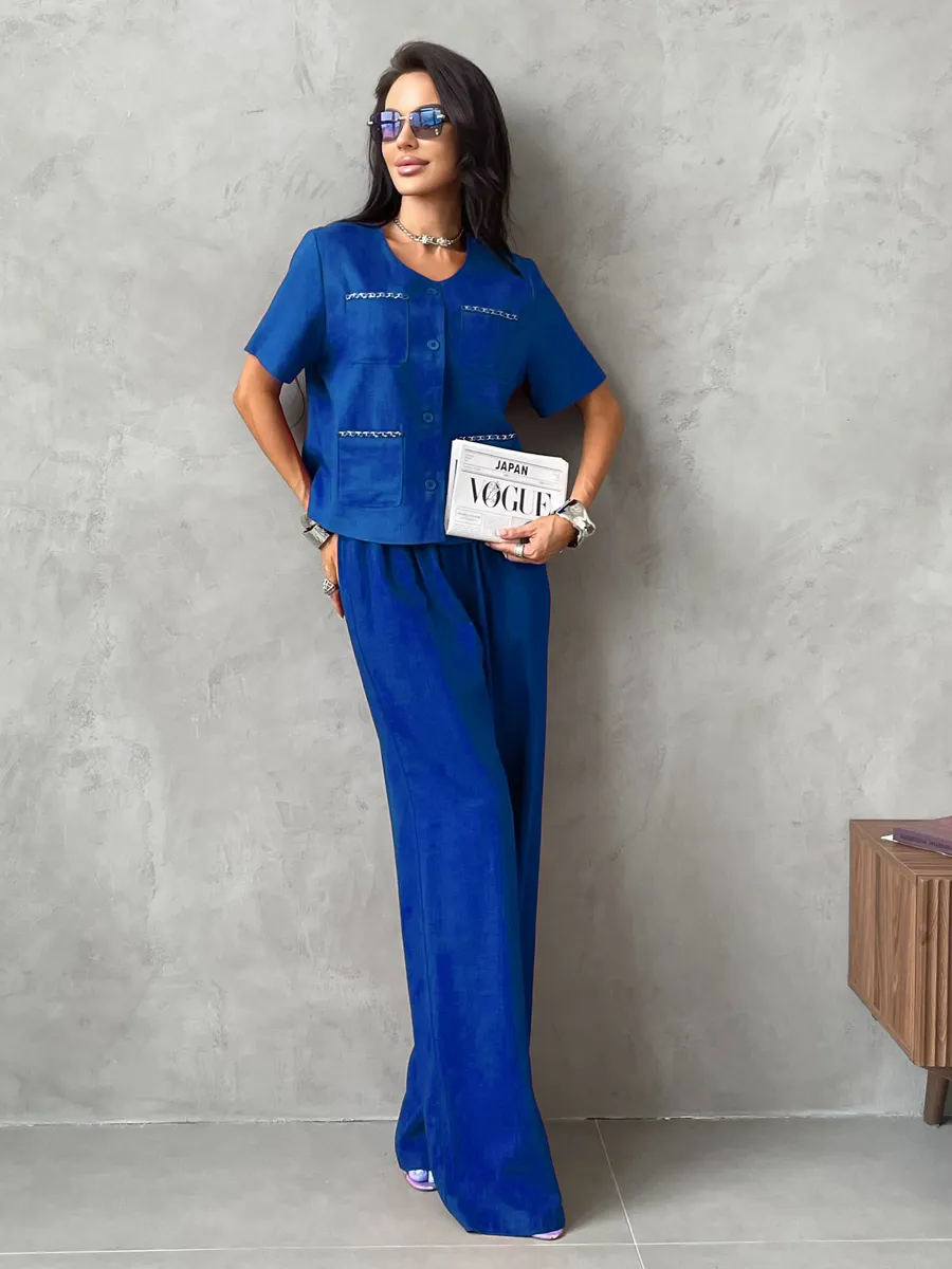 Синий костюм женский брючный