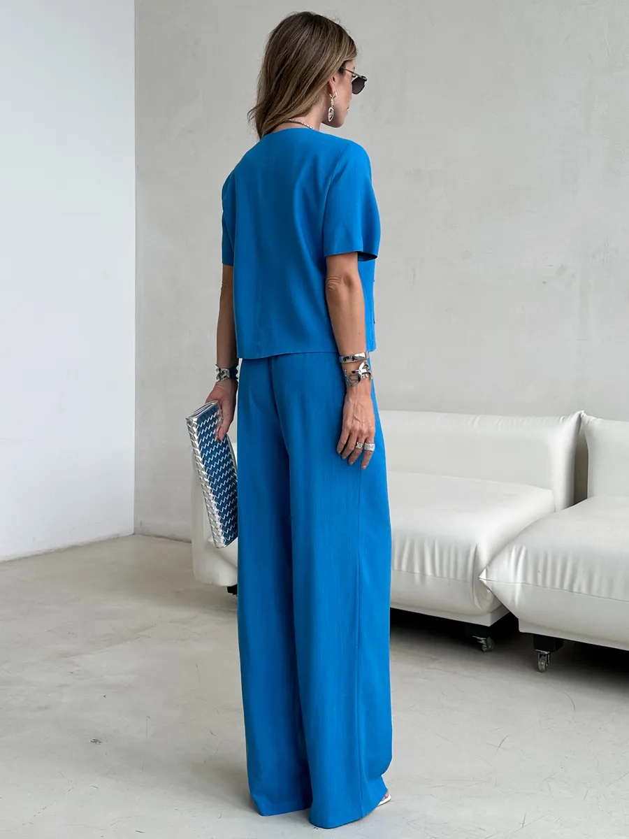 Синий костюм женский брючный