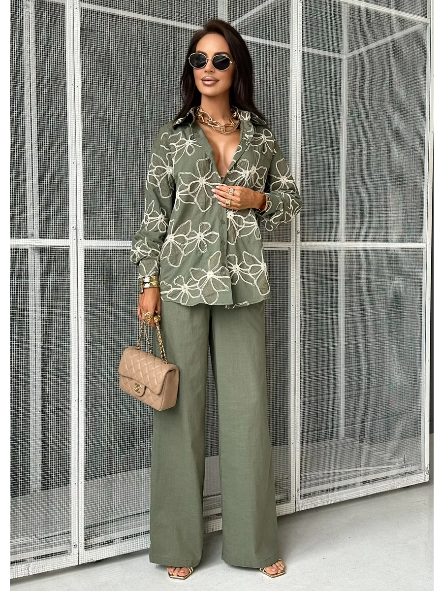 Хаки костюм женский брючный