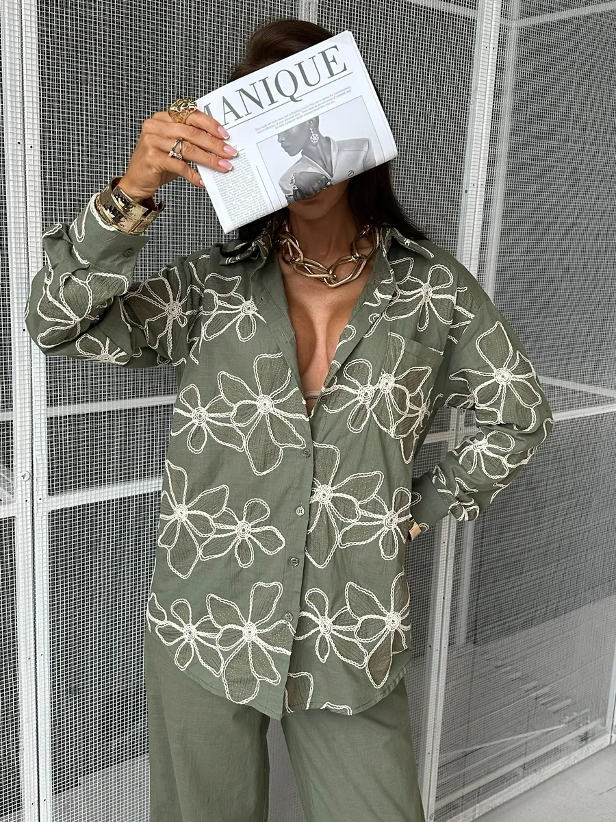 Хаки костюм женский брючный