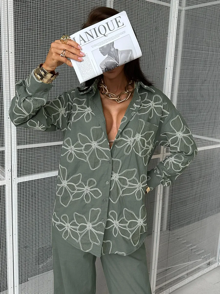 Хаки костюм женский брючный