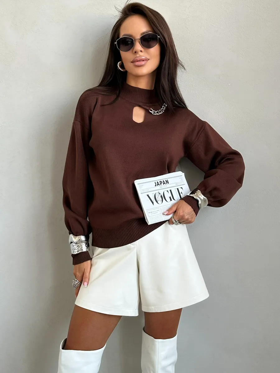 Коричневая кофта теплая нарядная