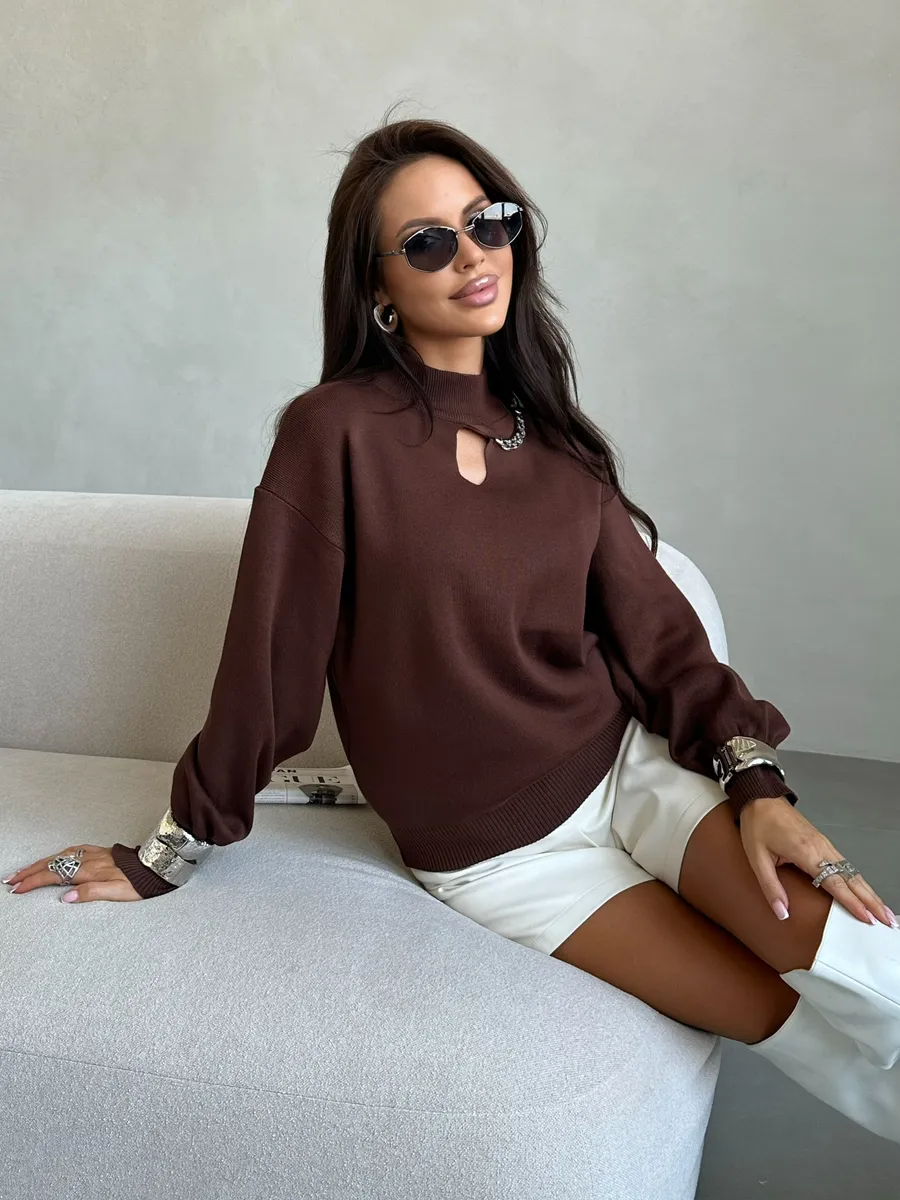 Коричневая кофта теплая нарядная