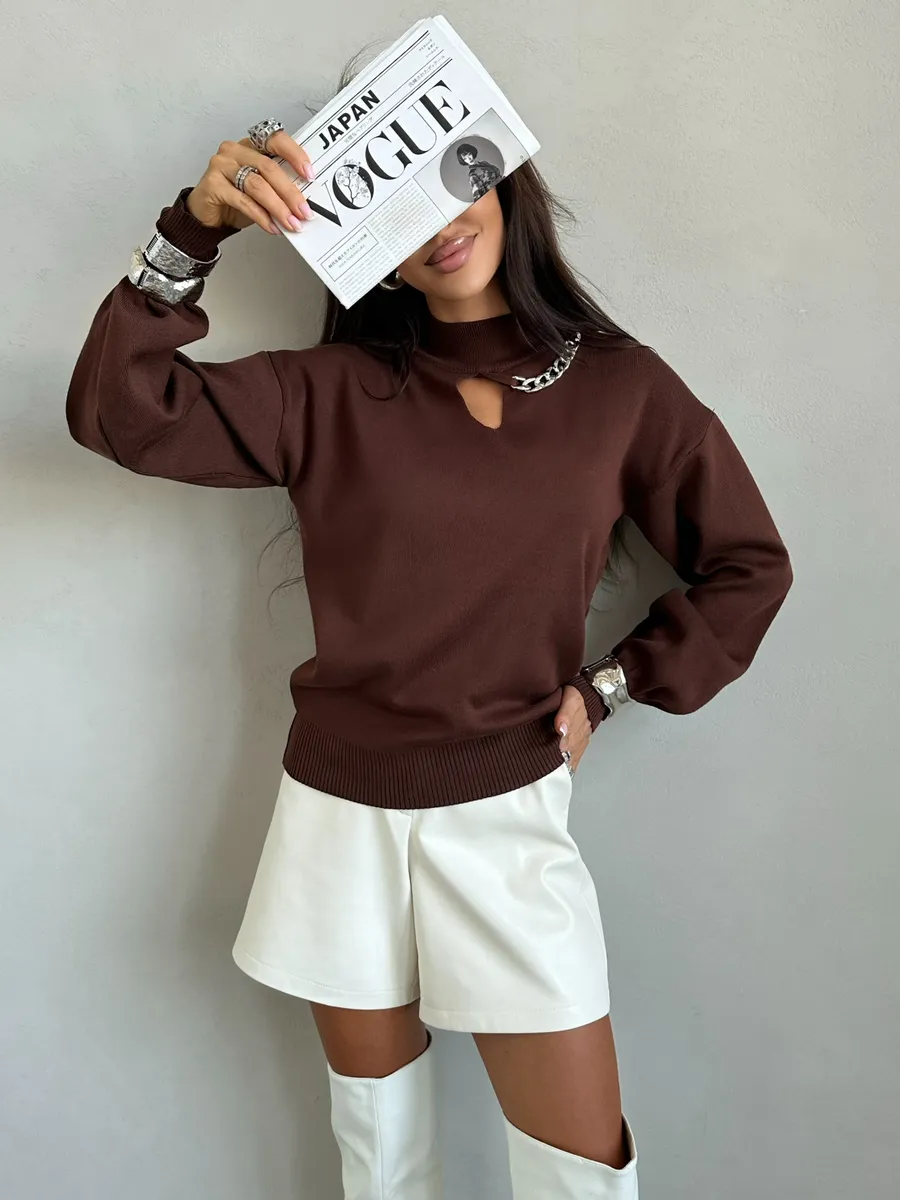 Коричневая кофта теплая нарядная