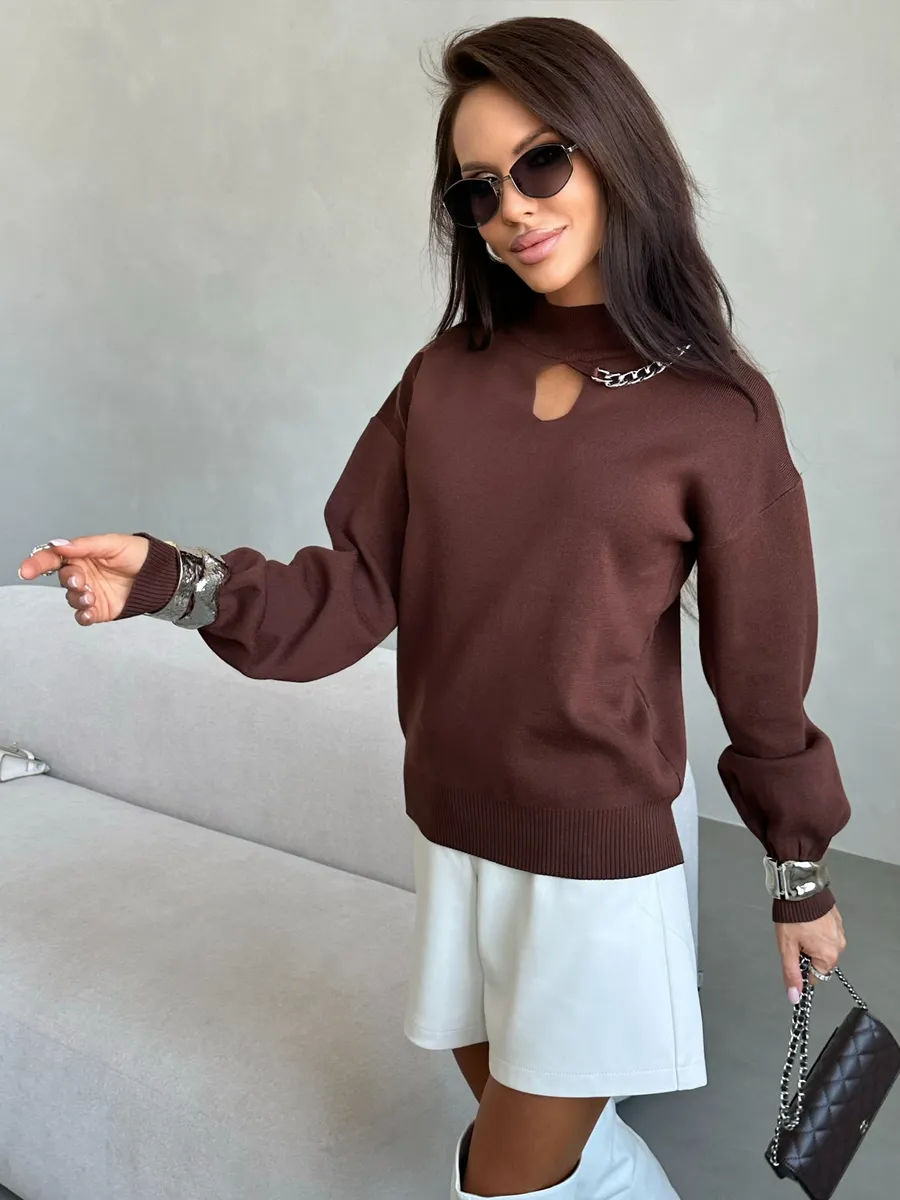 Коричневая кофта теплая нарядная