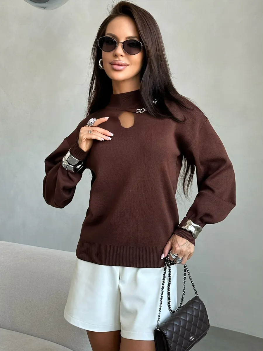 Коричневая кофта теплая нарядная