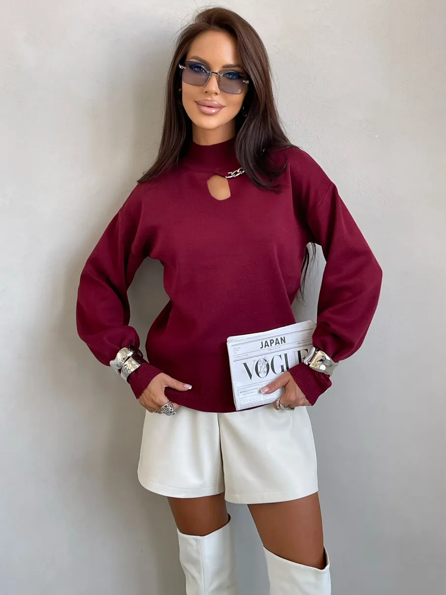 Бордовая кофта теплая нарядная