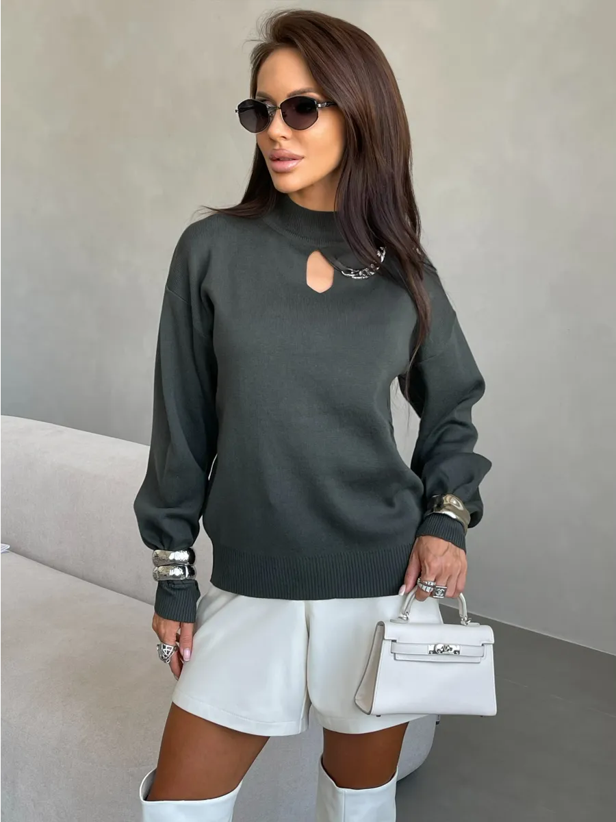 Хаки кофта теплая нарядная