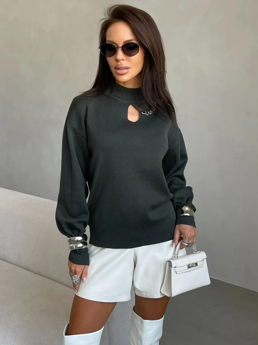 Хаки кофта теплая нарядная