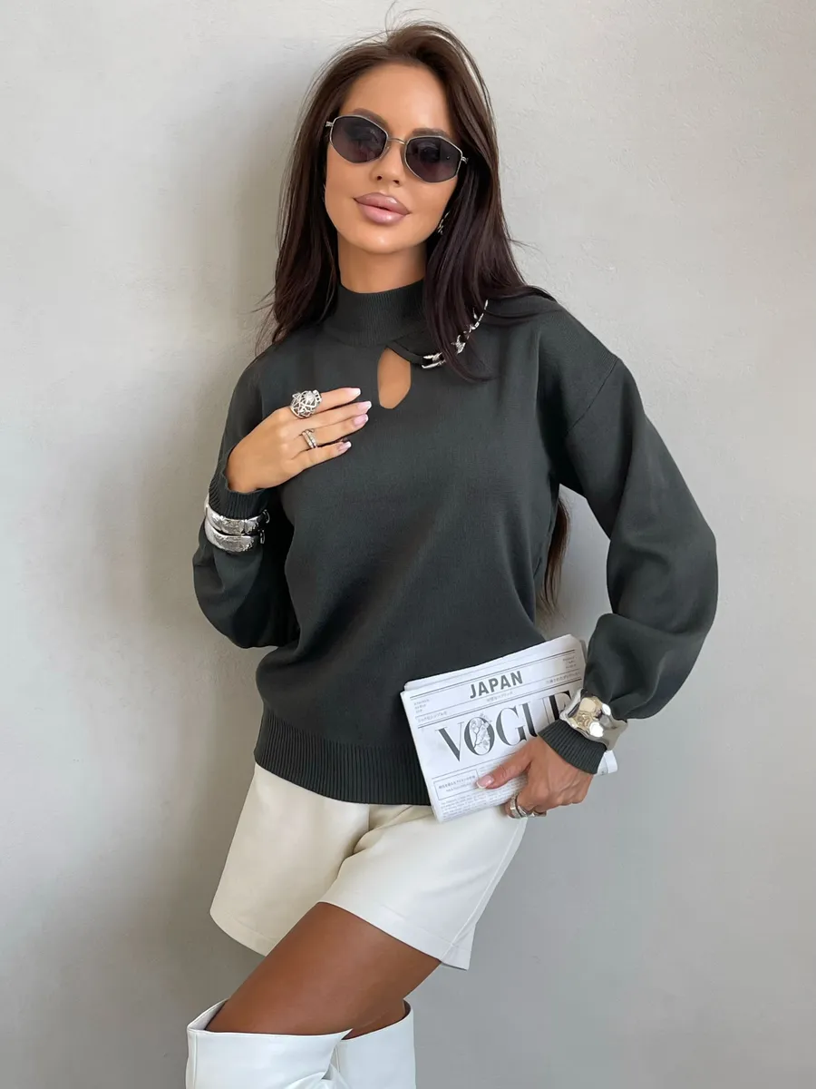 Хаки кофта теплая нарядная