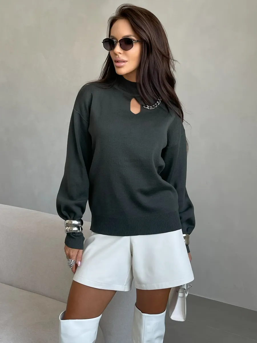 Хаки кофта теплая нарядная