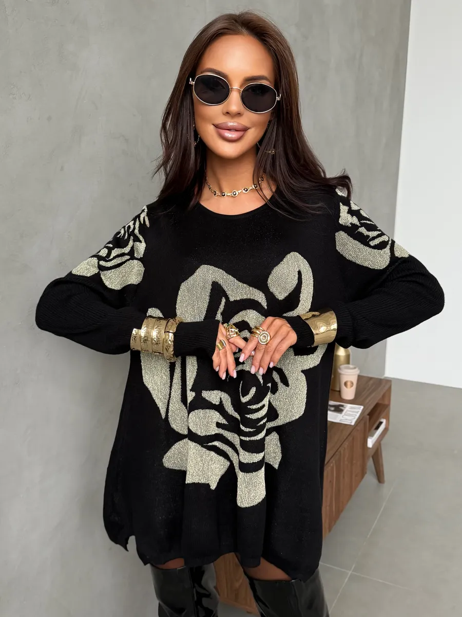 Золотистая кофта теплая трикотажная оверсайз