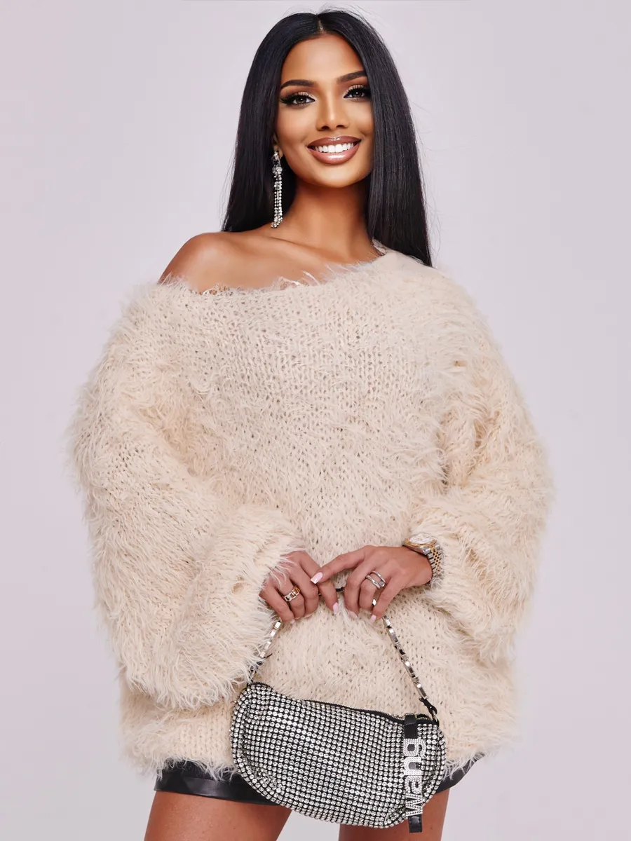 Молочная кофта теплая нарядная оверсайз