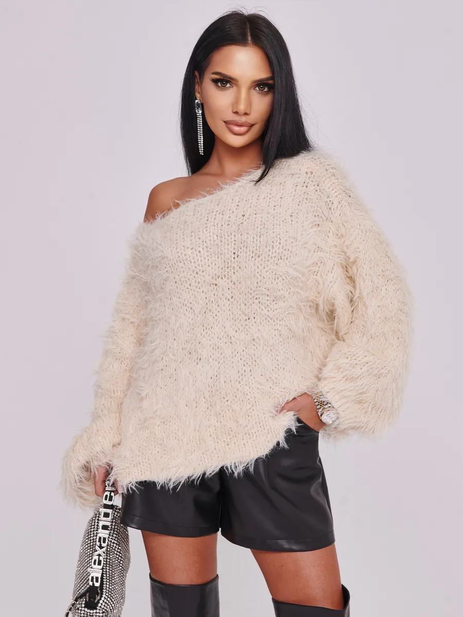 Молочная кофта теплая нарядная оверсайз