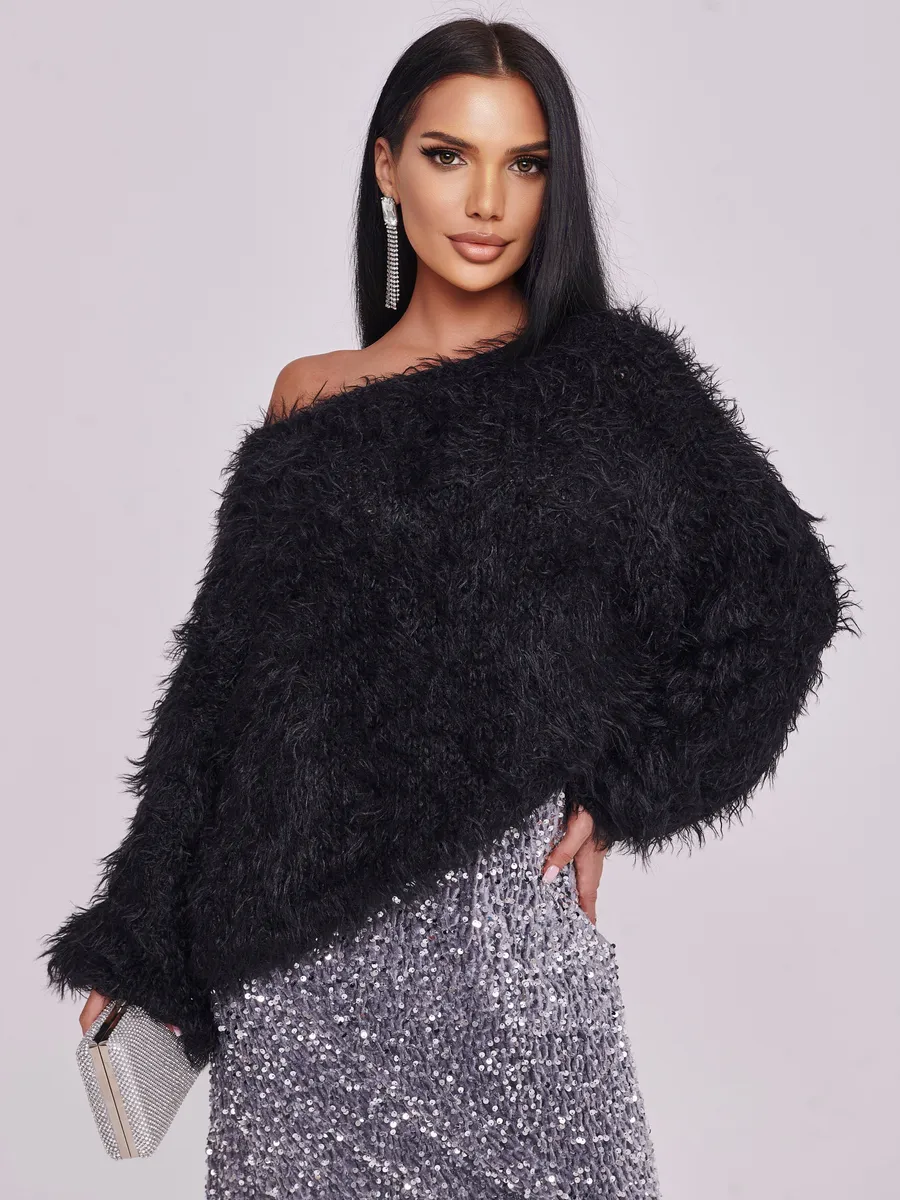 Черная кофта теплая нарядная оверсайз