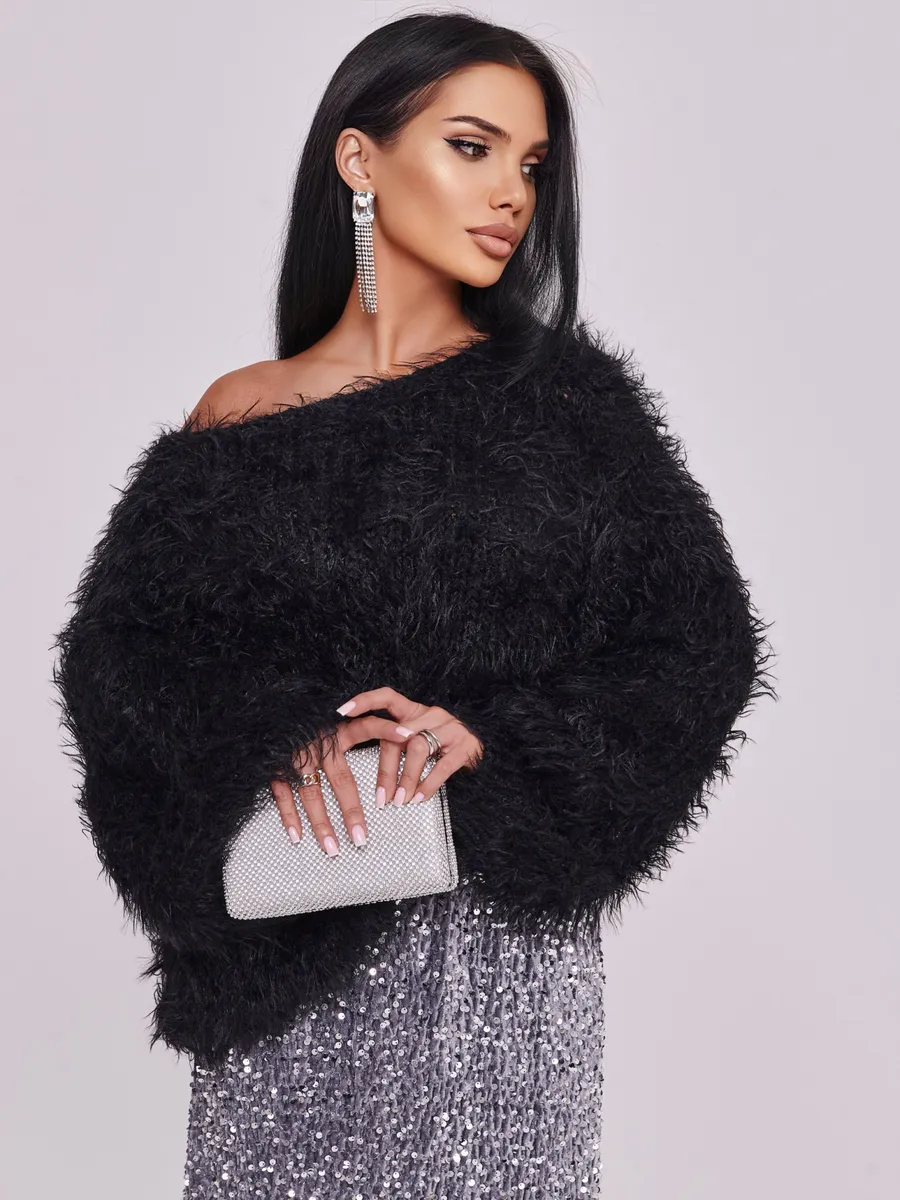 Черная кофта теплая нарядная оверсайз