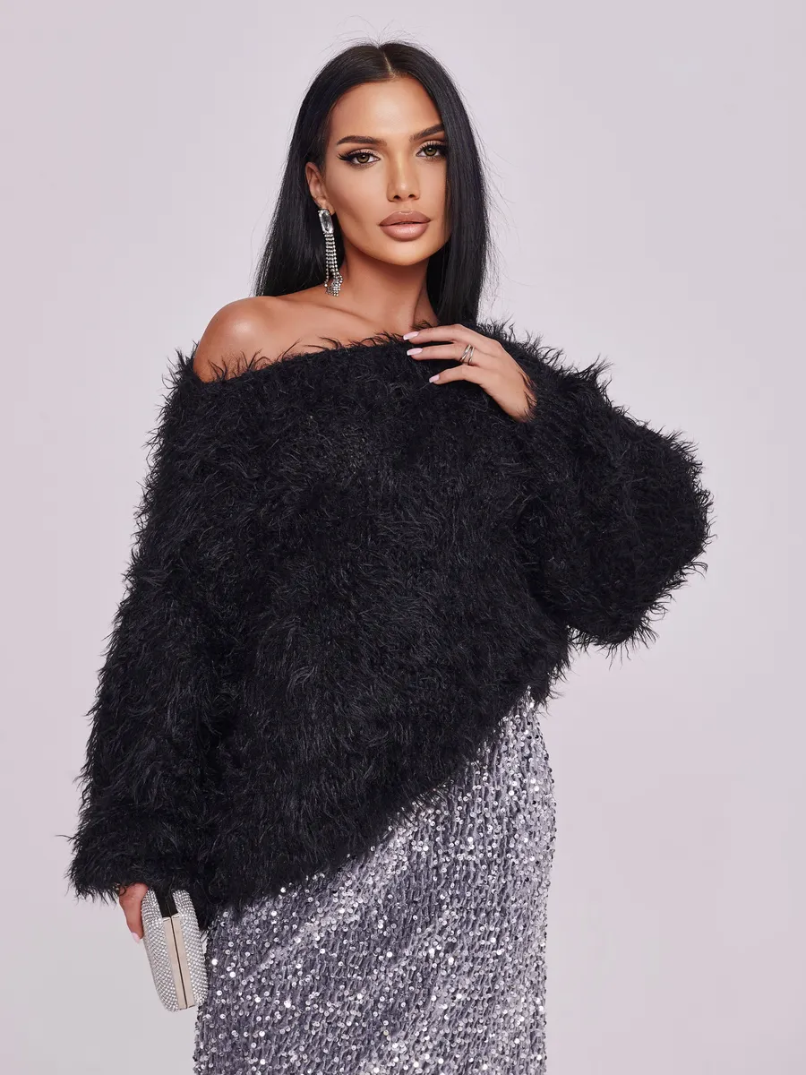 Черная кофта теплая нарядная оверсайз