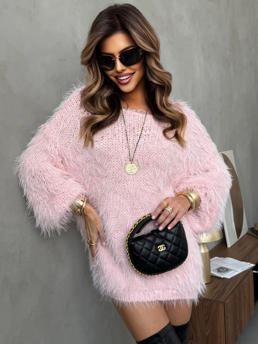 Розовая кофта теплая нарядная оверсайз