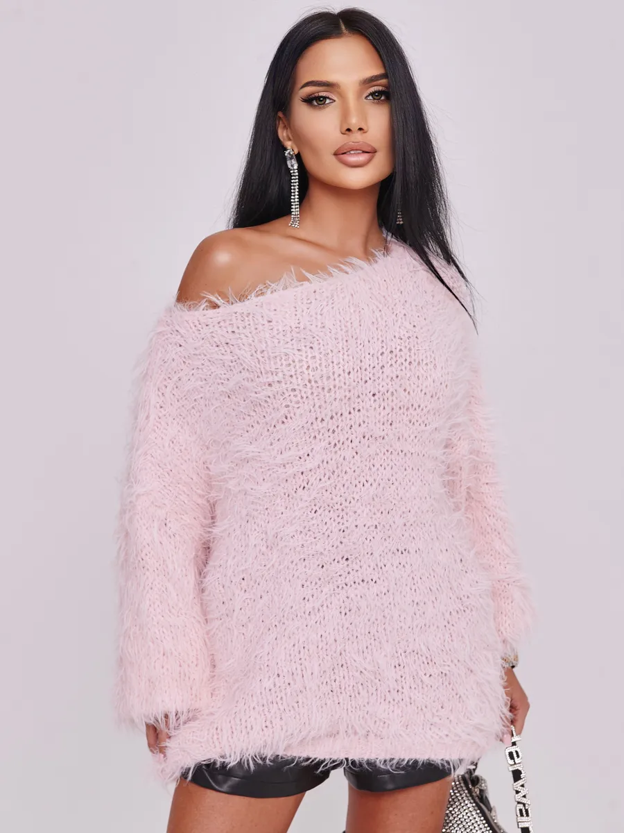 Розовая кофта теплая нарядная оверсайз