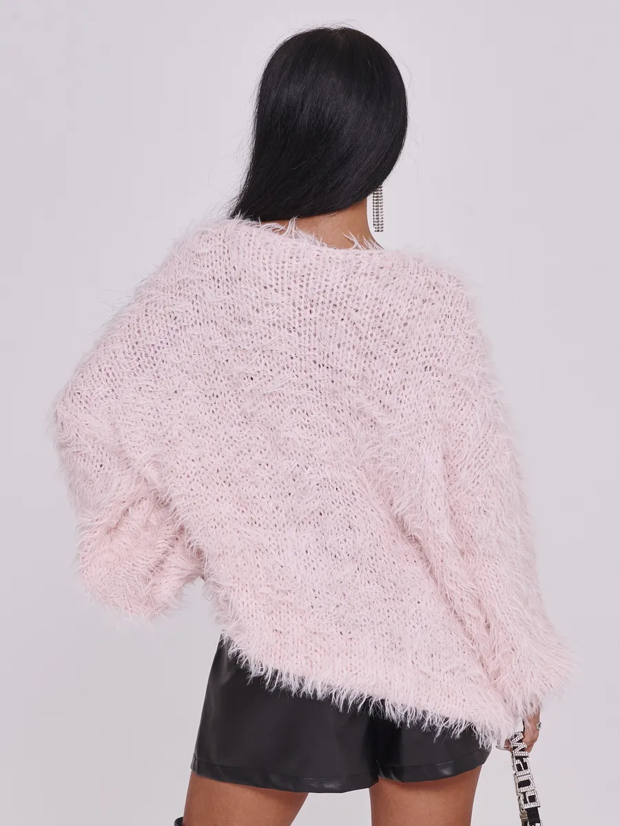 Розовая кофта теплая нарядная оверсайз