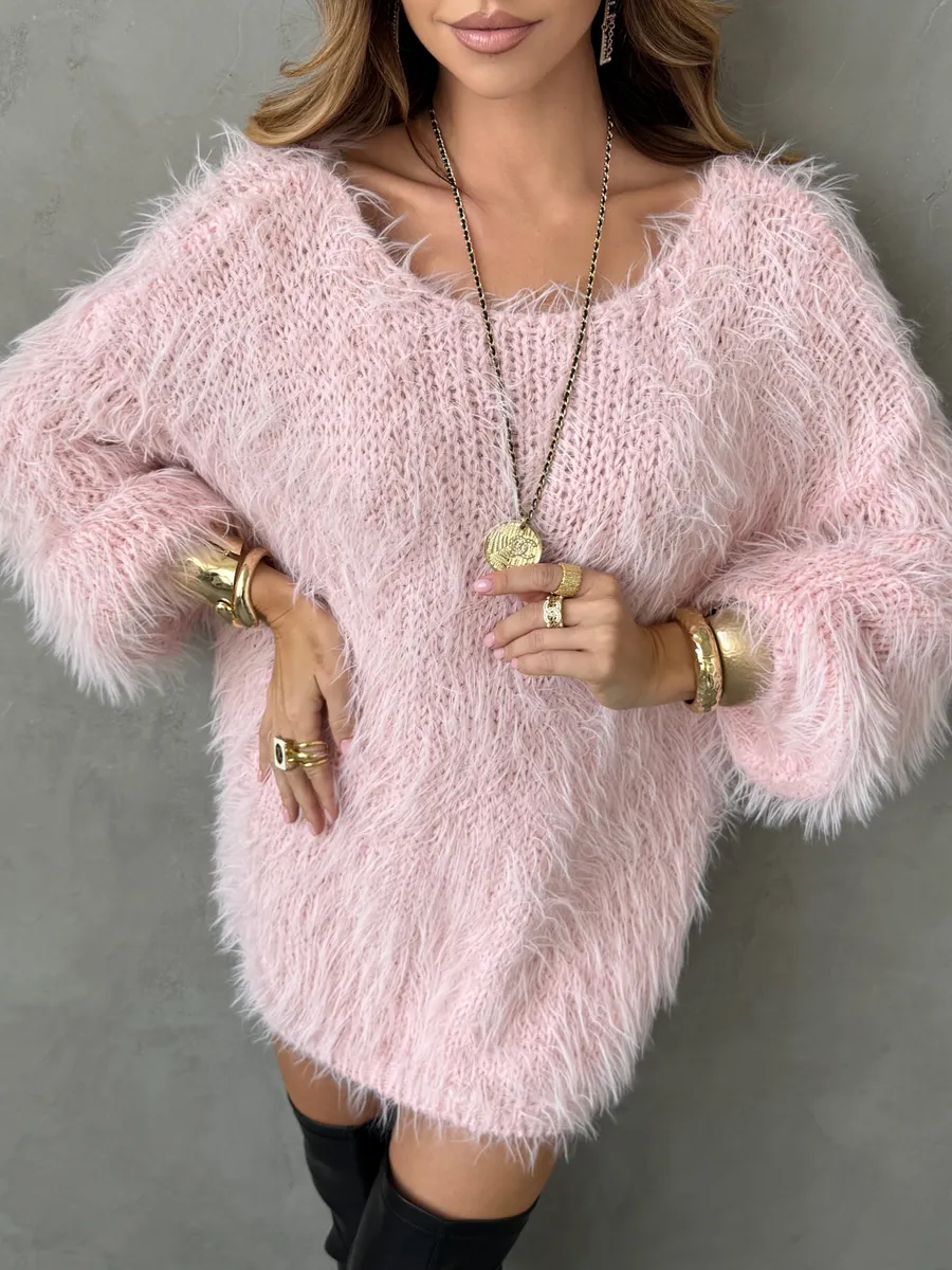 Розовая кофта теплая нарядная оверсайз