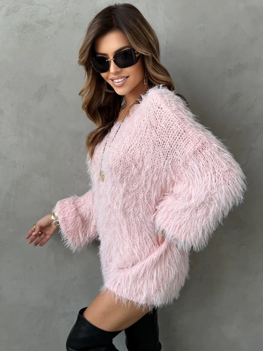 Розовая кофта теплая нарядная оверсайз