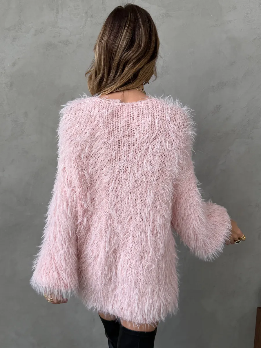 Розовая кофта теплая нарядная оверсайз