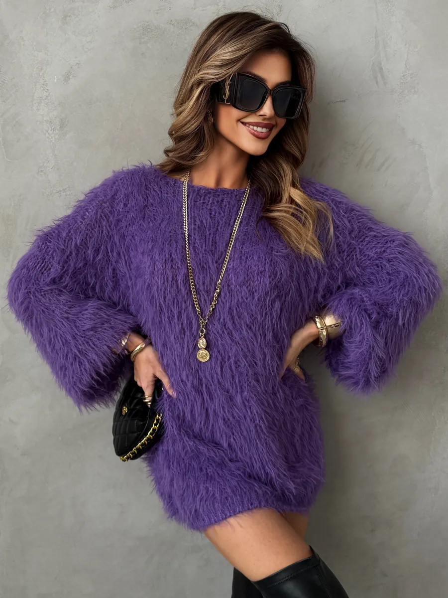 Фиолетовая кофта теплая нарядная оверсайз