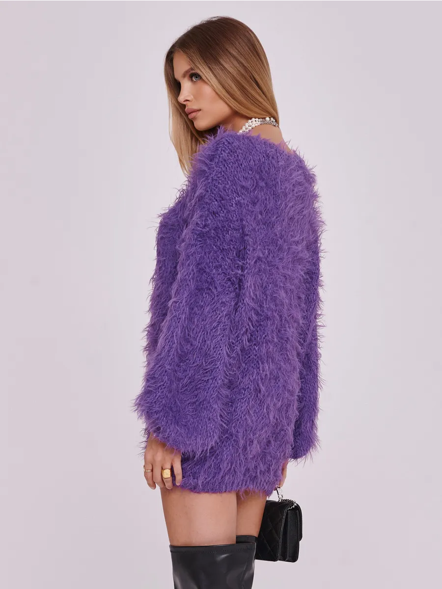 Фиолетовая кофта теплая нарядная оверсайз