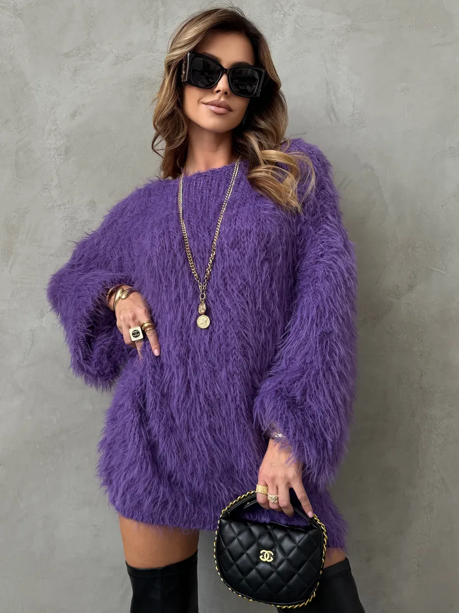 Фиолетовая кофта теплая нарядная оверсайз
