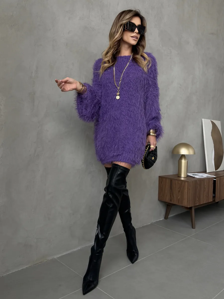 Фиолетовая кофта теплая нарядная оверсайз