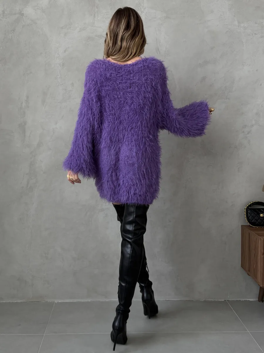 Фиолетовая кофта теплая нарядная оверсайз