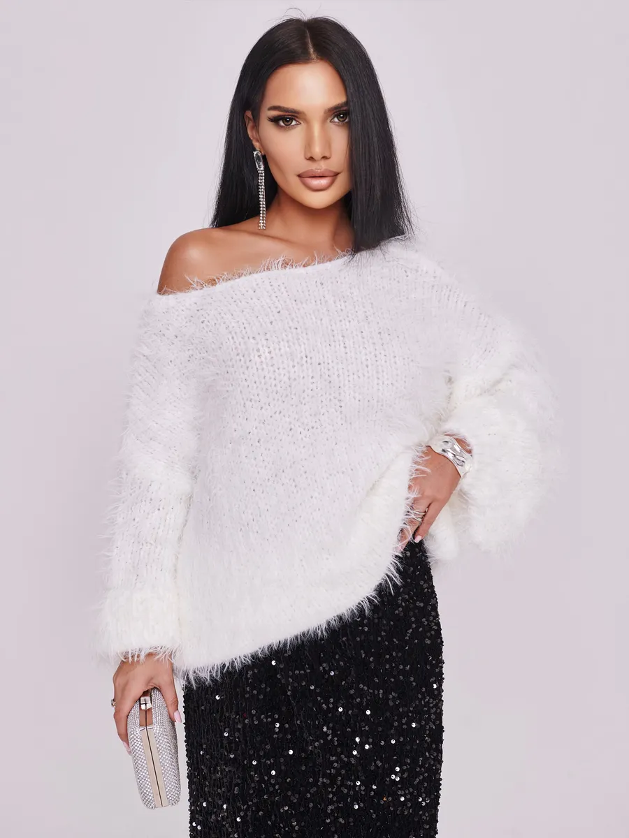 Белая кофта теплая нарядная оверсайз