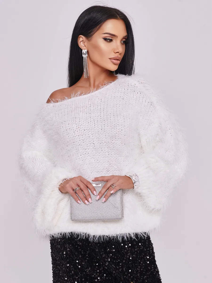 Белая кофта теплая нарядная оверсайз