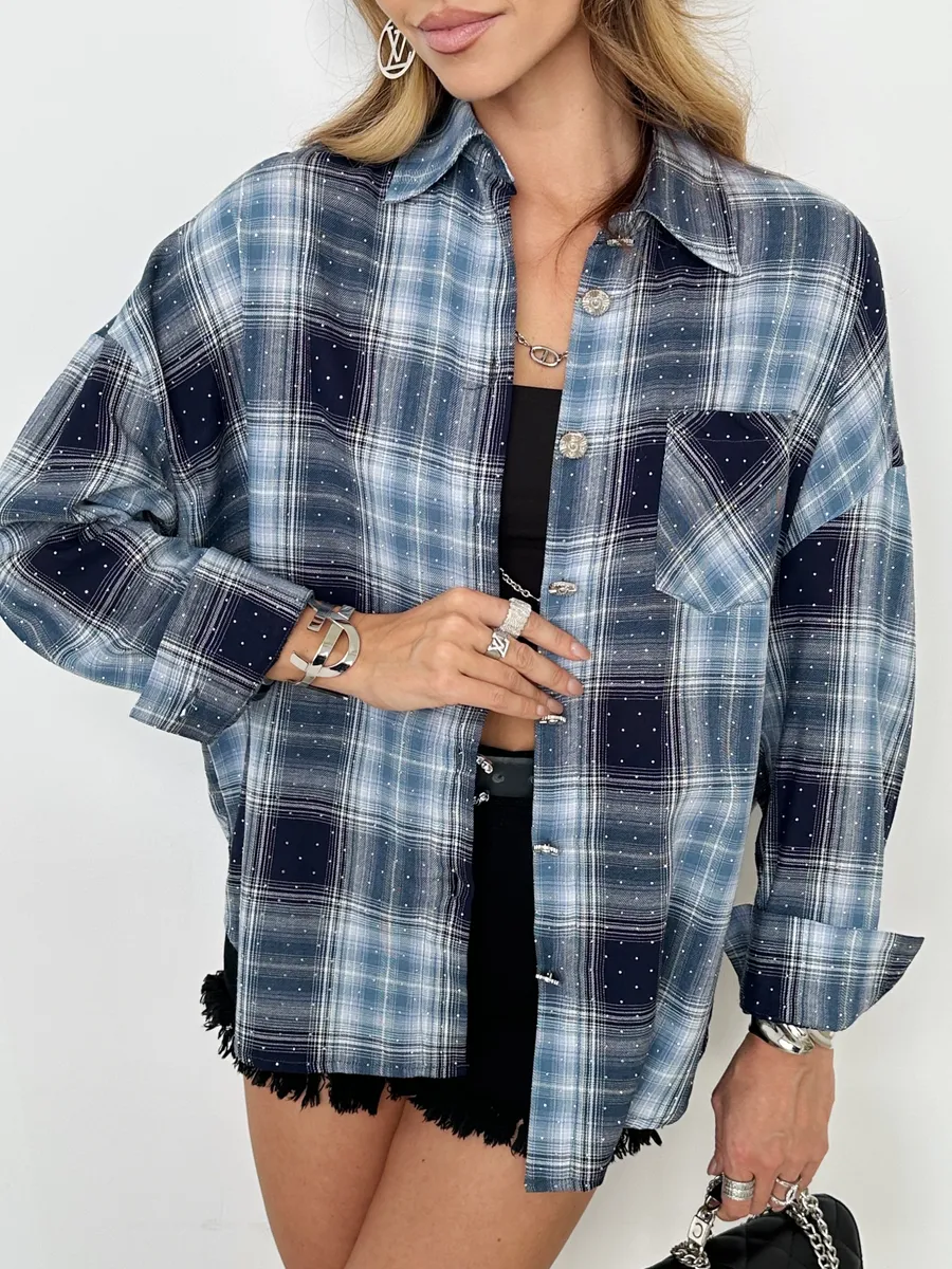 Синяя рубашка в клетку летняя