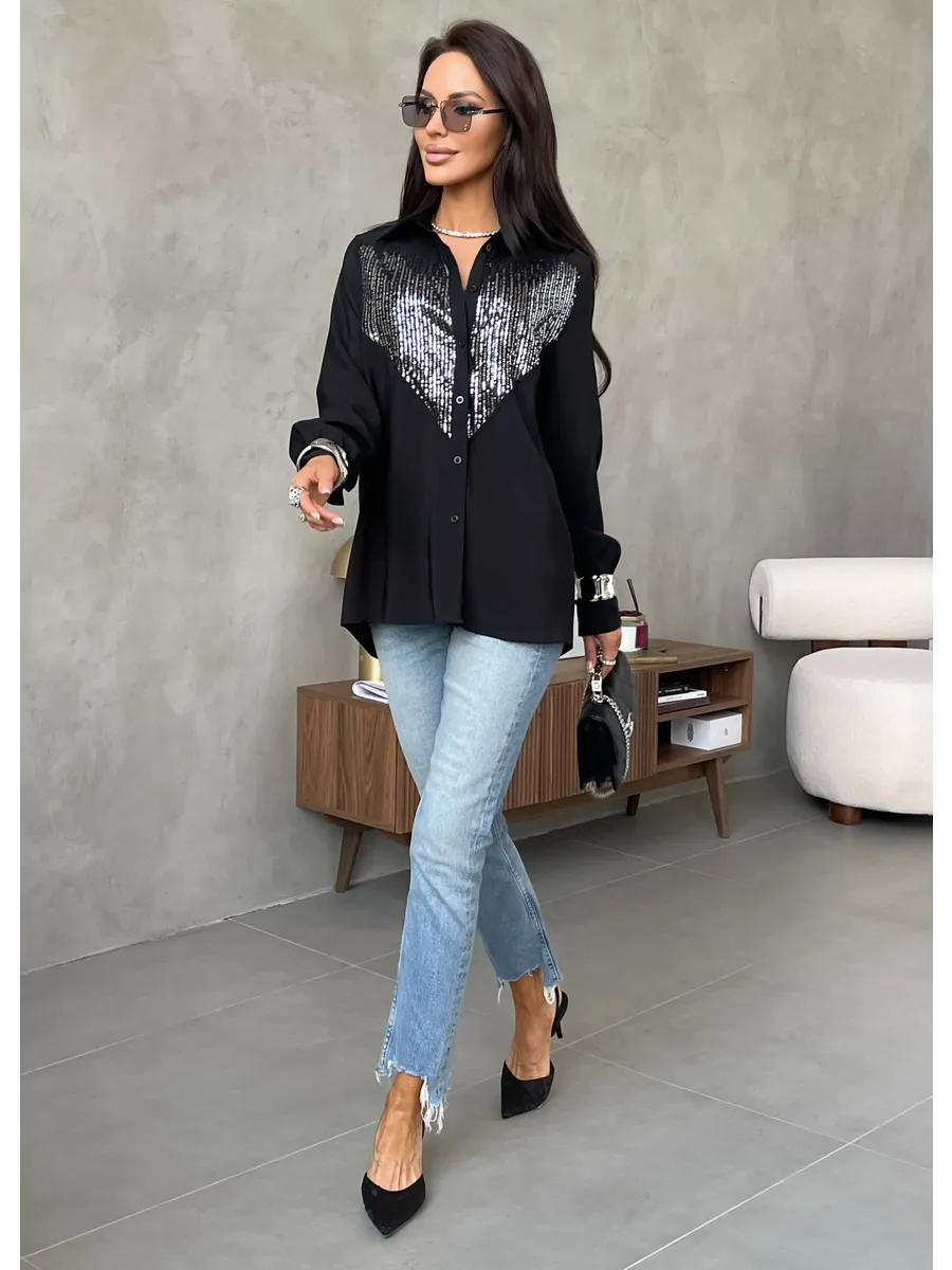 Черная рубашка летняя нарядная