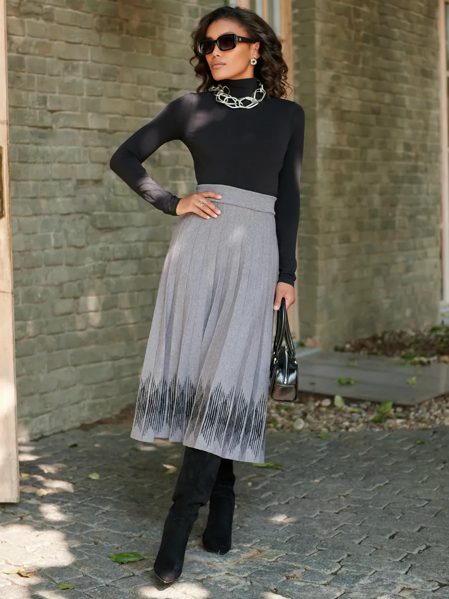 Юбка плиссе трикотажная теплая