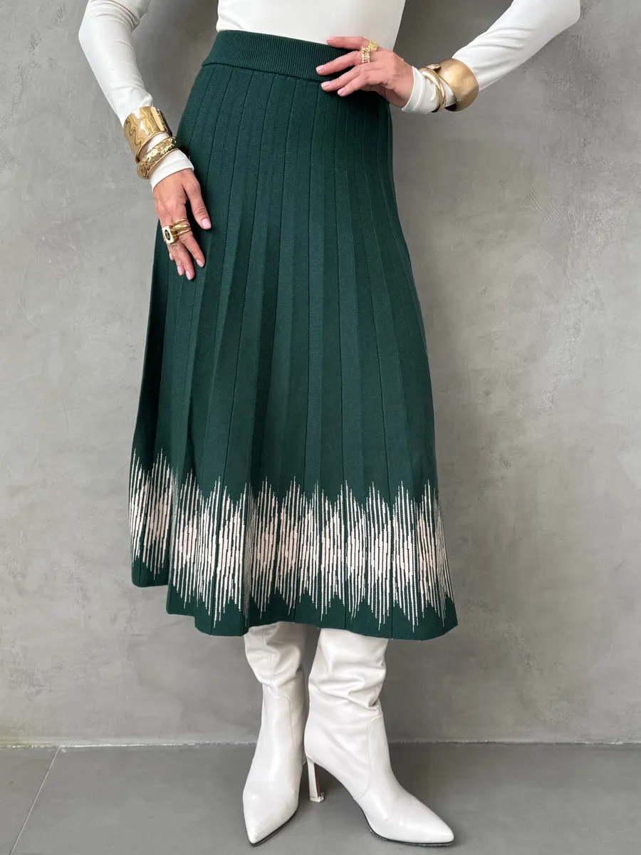 Зеленая юбка плиссе трикотажная теплая