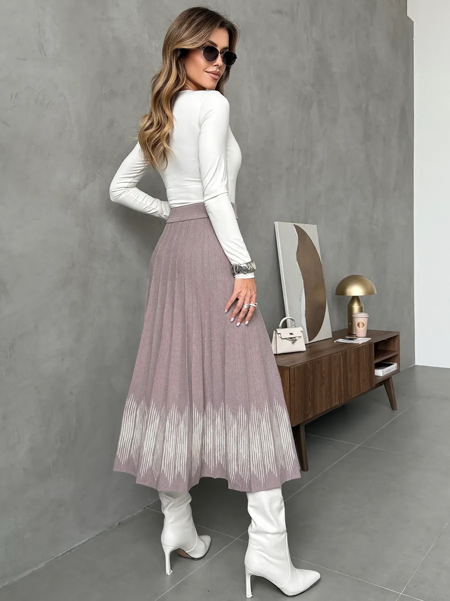 Бежевая юбка плиссе трикотажная теплая