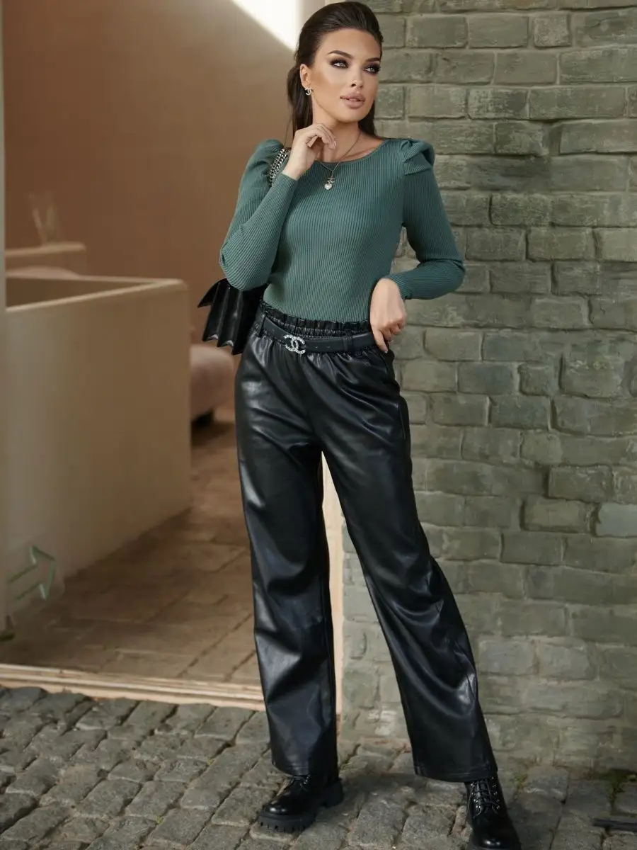 Хаки кофта женская с длинным рукавом короткая лапша трикотажная