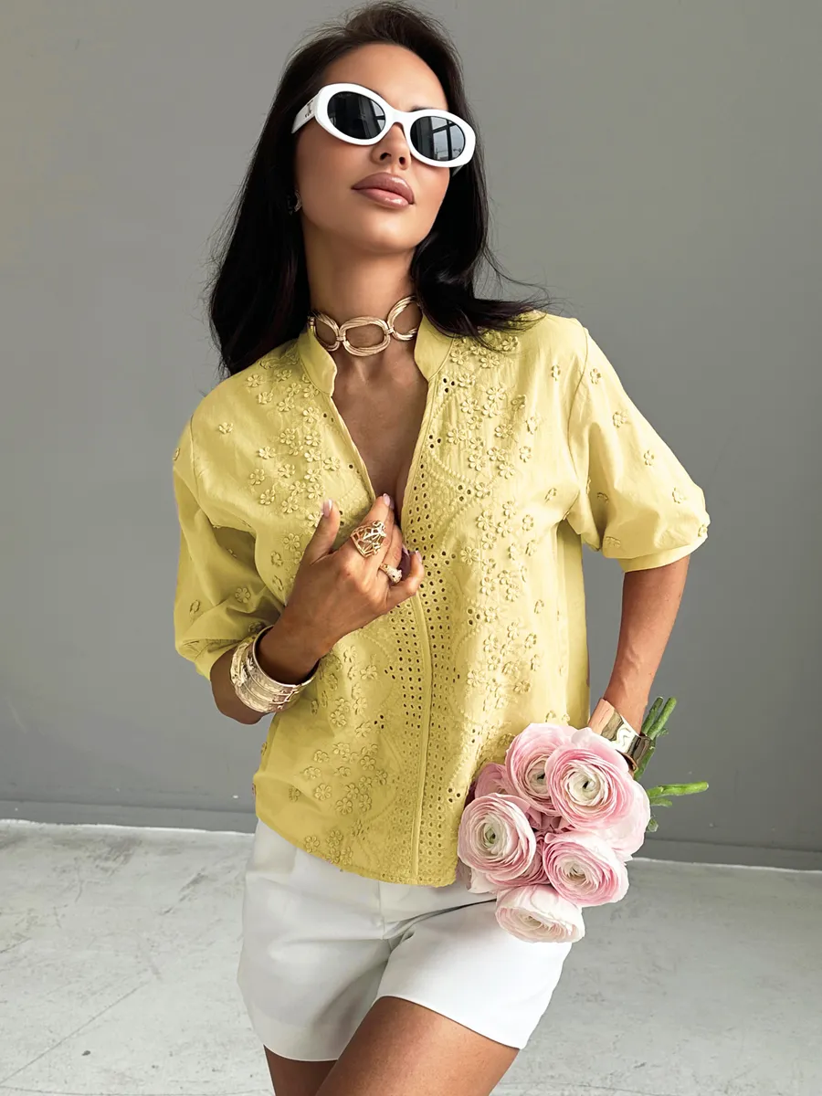 Желтая блузка нарядная летняя