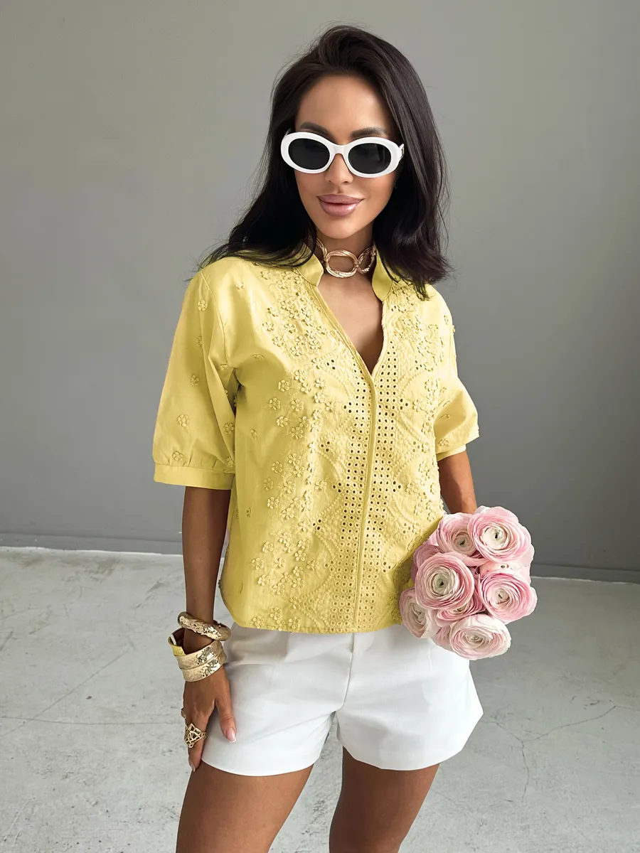 Желтая блузка нарядная летняя