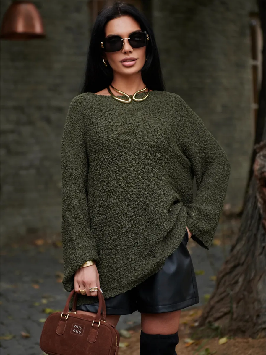 Хаки кофта оверсайз вязаная нарядная