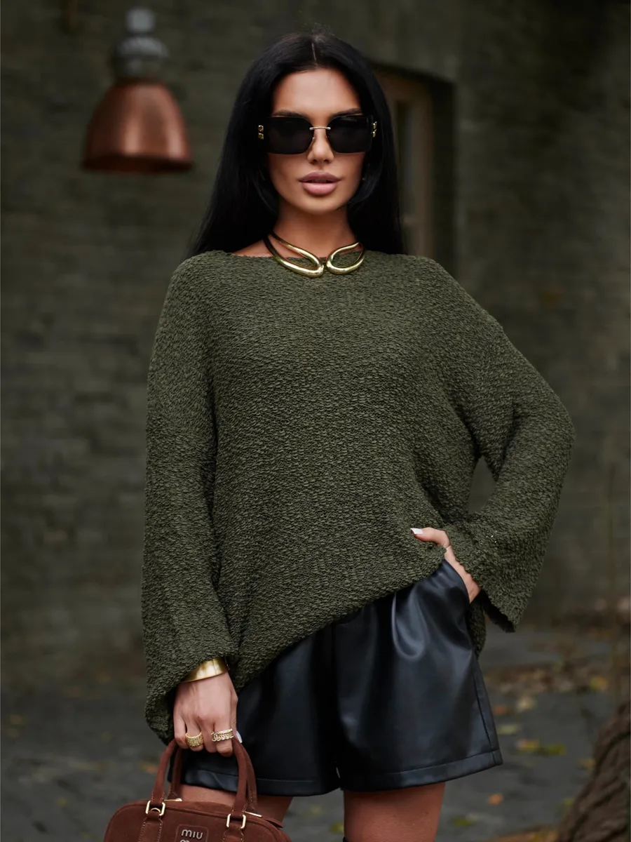 Хаки кофта оверсайз вязаная нарядная