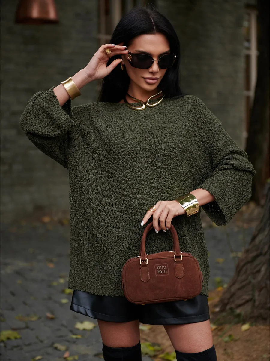 Хаки кофта оверсайз вязаная нарядная