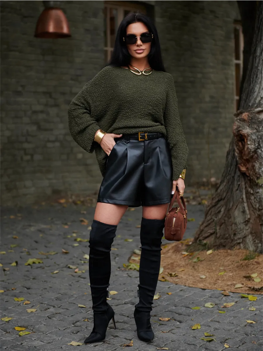 Хаки кофта оверсайз вязаная нарядная