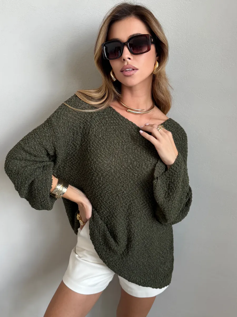 Хаки кофта оверсайз вязаная нарядная