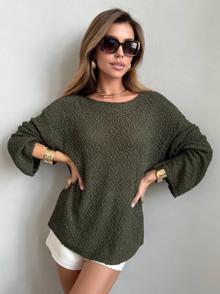 Хаки кофта оверсайз вязаная нарядная